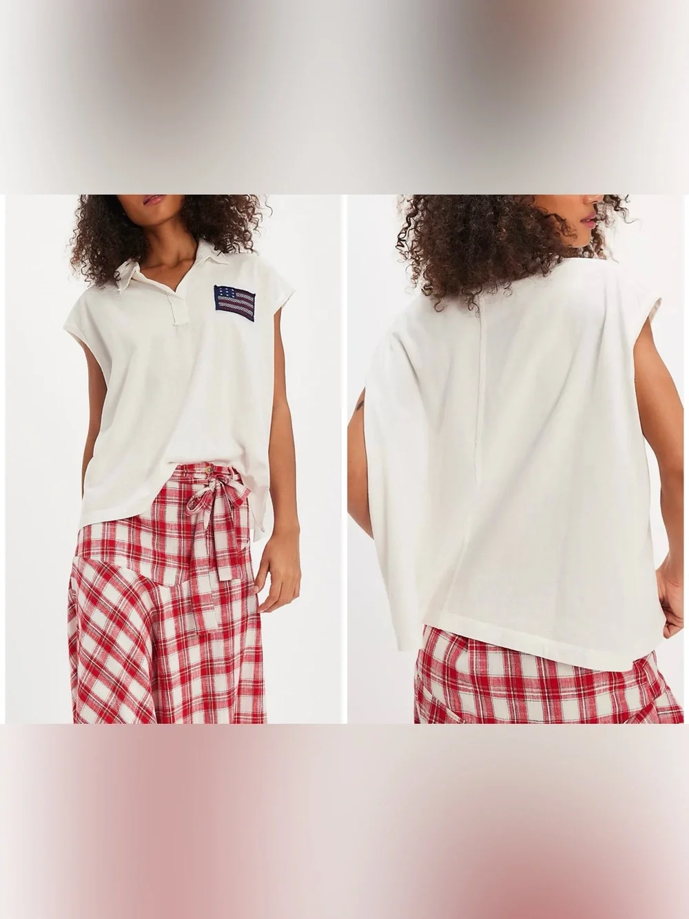 NWT Free People Ragabond Ojai Embroidered Polo - ivory - XS